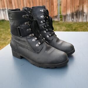 Sorel Black Leather Lace-Up Boots – Women’s Size 5